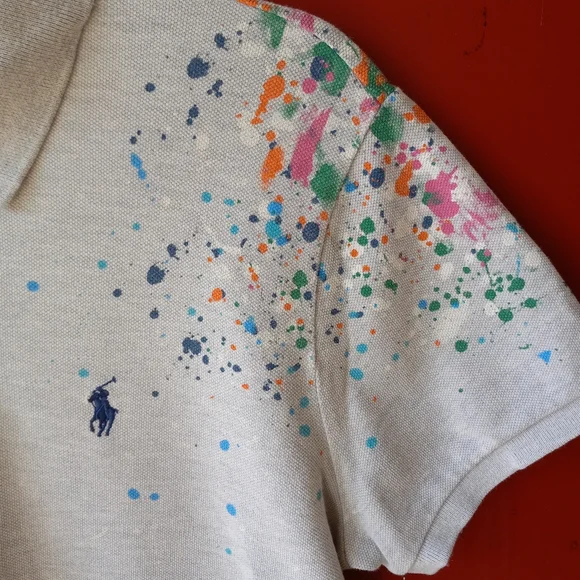 Polo Ralph Lauren Light Gray Paint Splatter Mesh Mini Dress - Picture 3 of 5